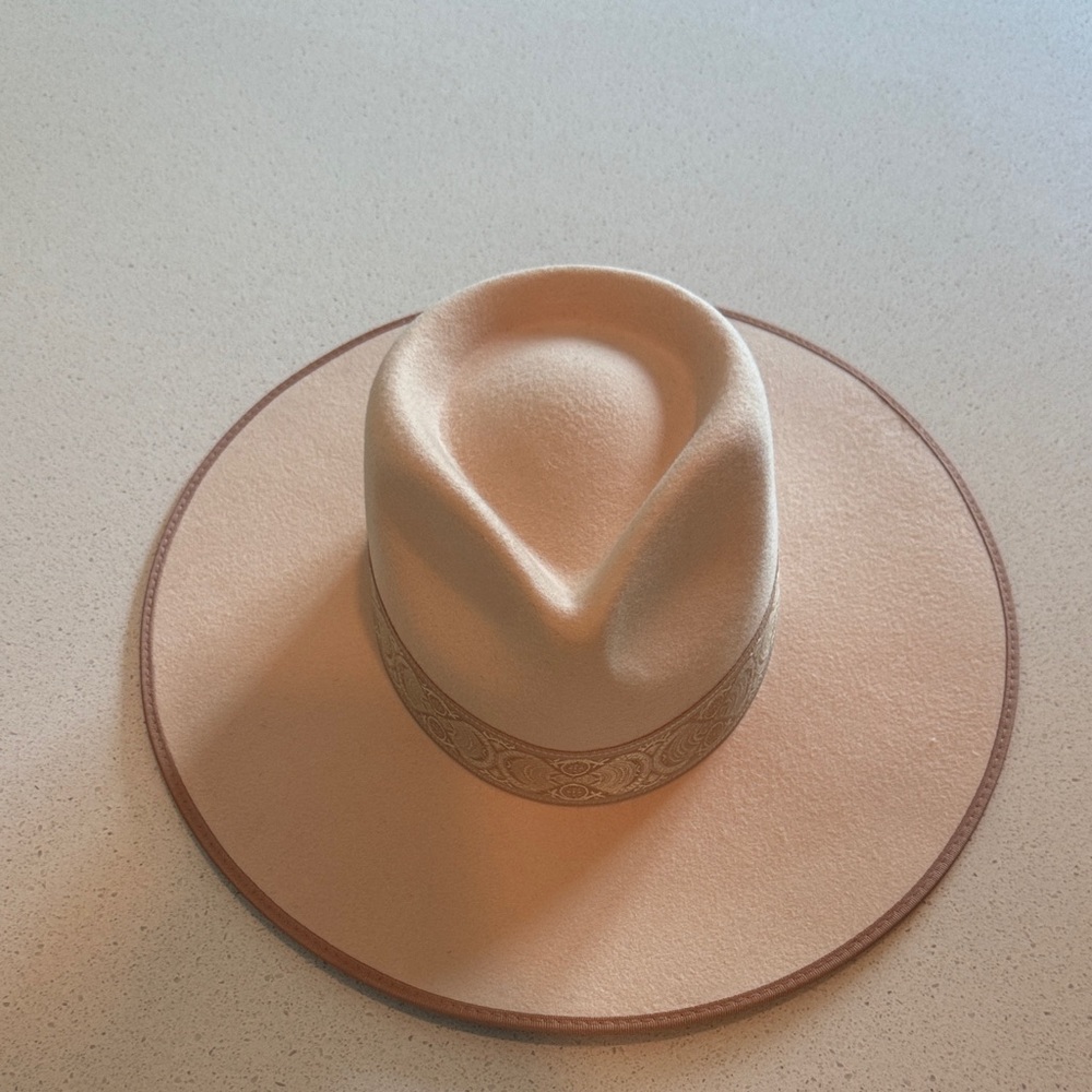Cream and Tan Wide Brim Hat